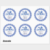 Bruinblauwe Witte Aziatische Chinoiserie Bruilofts Ronde Sticker (Vel)