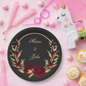 bruinbloemen gouden bladeren met zwarte schenkel papieren bordje (Feest)