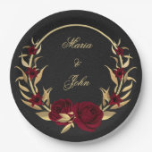 bruinbloemen gouden bladeren met zwarte schenkel papieren bordje (Voorkant)