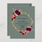 Bruinbruinbloemigen uitnodiging voor bruiloft (Voorkant / Achterkant)