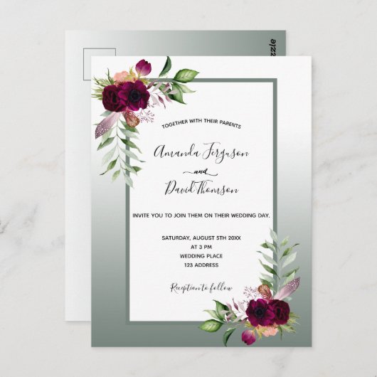 Bruinbruinbloemigen uitnodiging voor bruiloft (Voorkant / Achterkant)