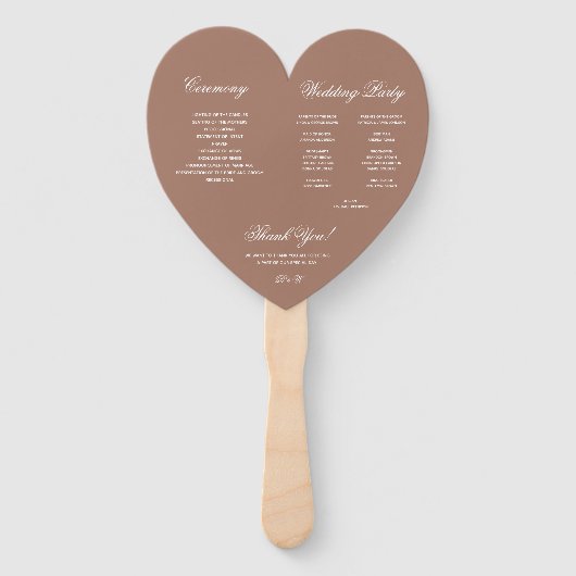 Bruine Aardse Neutrals Heart Script Wedding Progra Handwaaier (Achterkant)