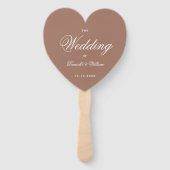 Bruine Aardse Neutrals Heart Script Wedding Progra Handwaaier (Voorkant)