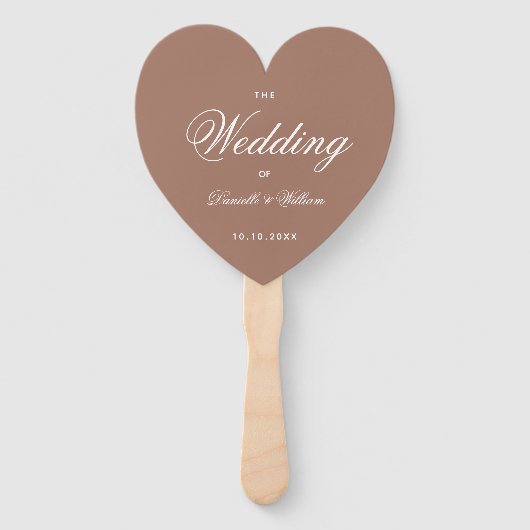 Bruine Aardse Neutrals Heart Script Wedding Progra Handwaaier (Voorkant)