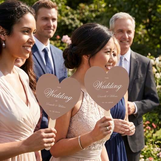 Bruine Aardse Neutrals Heart Script Wedding Progra Handwaaier