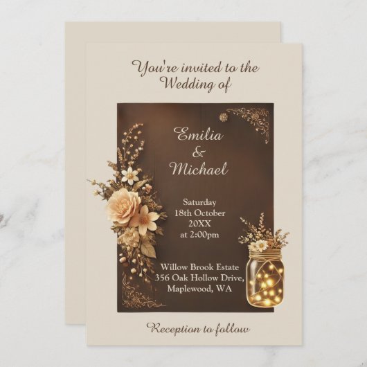 Bruine Aardse Rustieke Huwelijksuitnodiging Kaart (Voorkant / Achterkant)