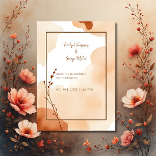 Bruine abstracte Boho Minimale Bloemen Trouwen