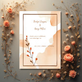 Bruine abstracte Boho Minimale Bloemen Trouwen Kaart