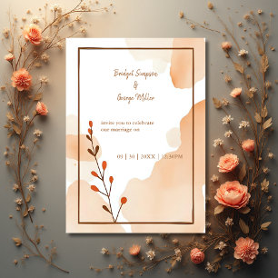 Bruine abstracte Boho Minimale Bloemen Trouwen Kaart