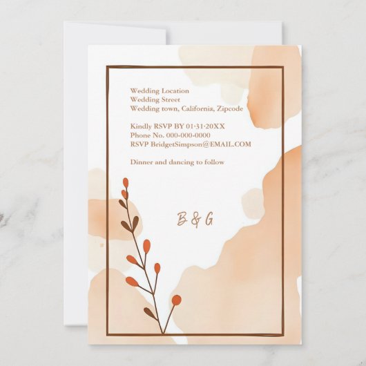 Bruine abstracte Boho Minimale Bloemen Trouwen Kaart (Achterkant)