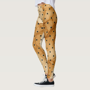 Bruine Alcohol Ink Art met Zwarte Polka Dots Leggings