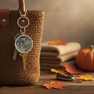 Bruine Amerikaanse Alligator Leerprint Sleutelhanger