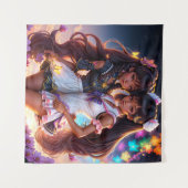 Bruine Anime Meisjes Kleurrijke Kunst Wandkleed (Voorkant (horizontaal))