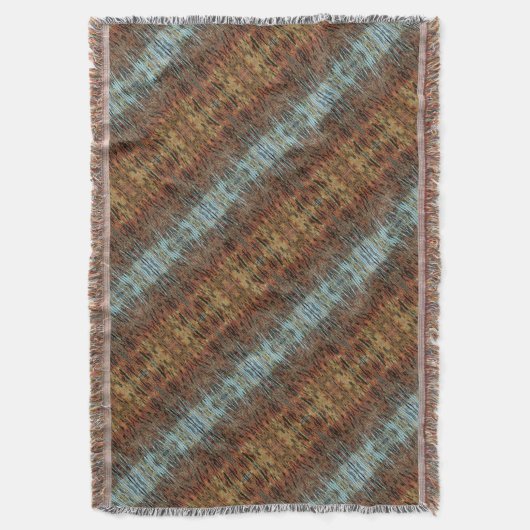 Bruine Aqua en Oranje Tribal Abstract Gestreept Deken (Voorkant Verticaal)
