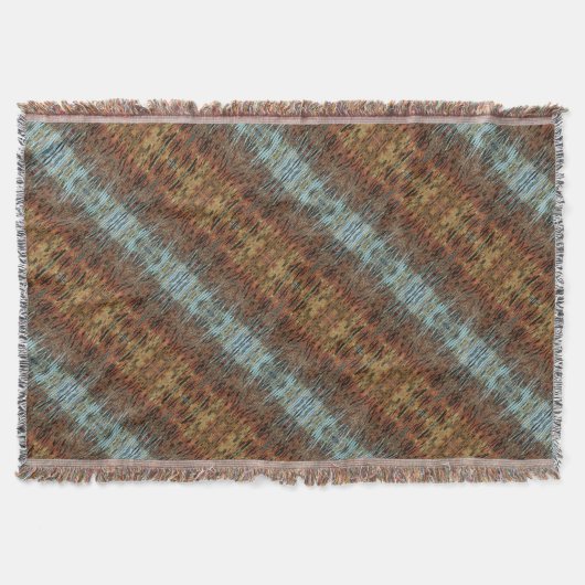 Bruine Aqua en Oranje Tribal Abstract Gestreept Deken (Voorkant)