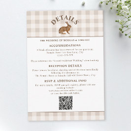 Bruine aquarel haas op beige geruit rustiek informatiekaartje