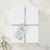 Bruine Aquarel Konijn Met Groene Pasen Cadeaulabel (Met Touw)