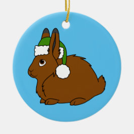 Bruine Arctische haas met kerstgroene kerstmanshat Keramisch Ornament