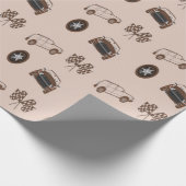 Bruine auto's decoratief patroon cadeaupapier (Hoek)