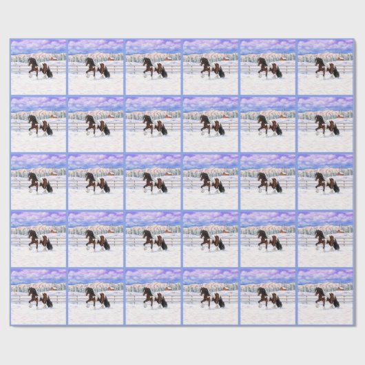 Bruine baai met zigeunerbanner ontwerppaard in sne cadeaupapier (Vlak)