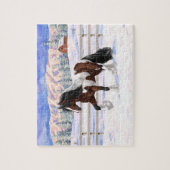 Bruine baai met zigeunerbanner ontwerppaard in sne legpuzzel (Verticaal)