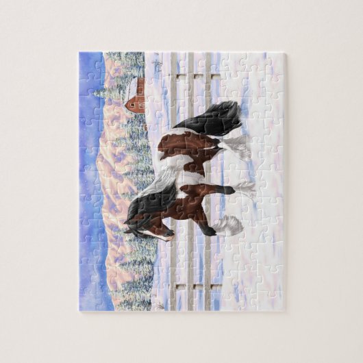 Bruine baai met zigeunerbanner ontwerppaard in sne legpuzzel (Verticaal)