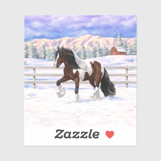 Bruine baai met zigeunerbanner ontwerppaard in sne sticker (Vel)