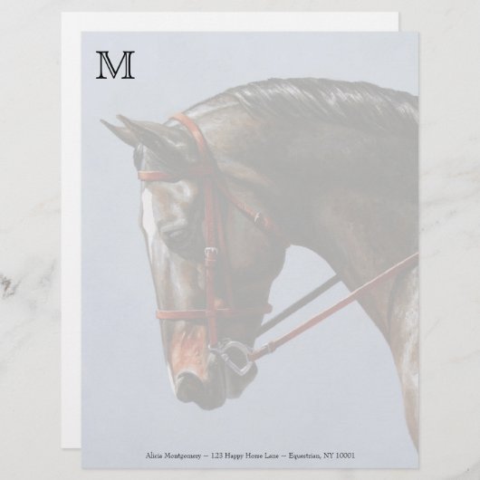 Bruine Baai Oldenburg Paardenportret Briefhoofd Sjabloon (Voorkant / Achterkant)