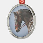 Bruine Baai Oldenburg Paardenportret Metalen Ornament (Links)