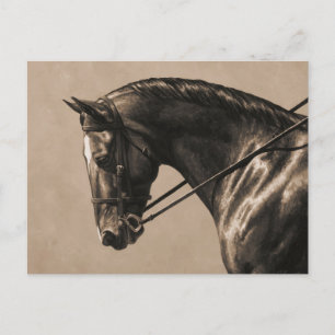 Bruine Baai Oldenburg Paardenportret Sepia Briefkaart