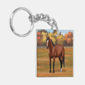 Bruine baai Quarter Horse Stallion Sleutelhanger (Voorkant Links)
