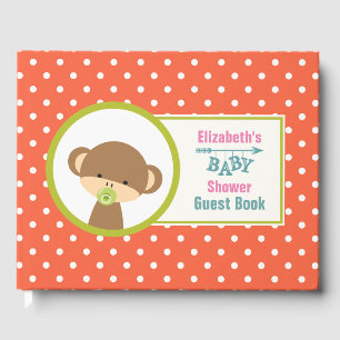 Bruine Baby-aap met Pacifier-Baby shower Gastenboek