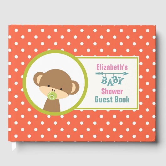 Bruine Baby-aap met Pacifier-Baby shower Gastenboek (Voorkant)