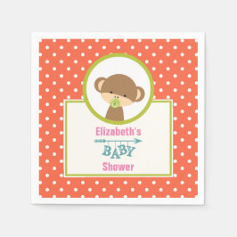 Bruine Baby-aap met Pacifier-Baby shower Servet