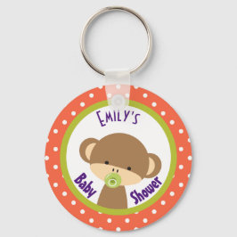 Bruine Baby-aap met Pacifier-Baby shower Sleutelhanger