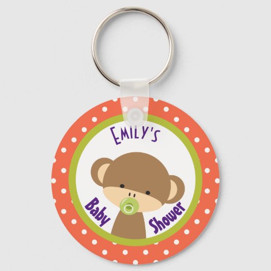 Bruine Baby-aap met Pacifier-Baby shower Sleutelhanger (Voorkant)