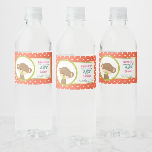 Bruine Baby-aap met Pacifier-Baby shower Waterfles Etiket (Flessen)