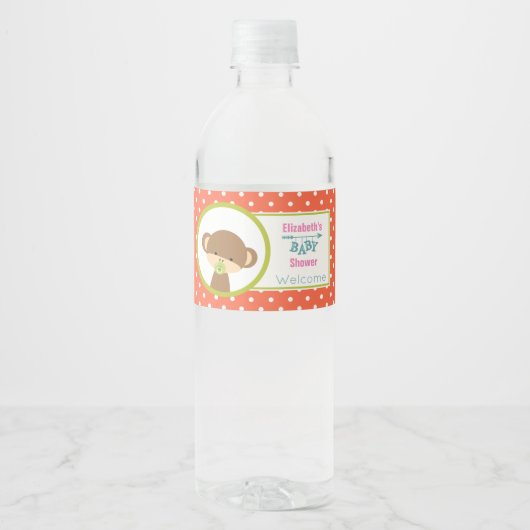 Bruine Baby-aap met Pacifier-Baby shower Waterfles Etiket (Voorkant)