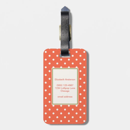 Bruine Baby aap met Pacifier op Polka Dots Bagagelabel (Achterkant verticaal)
