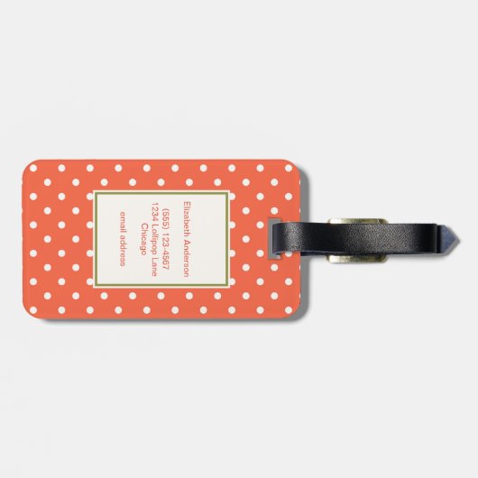 Bruine Baby aap met Pacifier op Polka Dots Bagagelabel (Achterkant horizontaal)