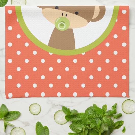 Bruine Baby aap met Pacifier op Polka Dots Theedoek (Gevouwen)