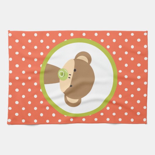 Bruine Baby aap met Pacifier op Polka Dots Theedoek (Horizontaal)
