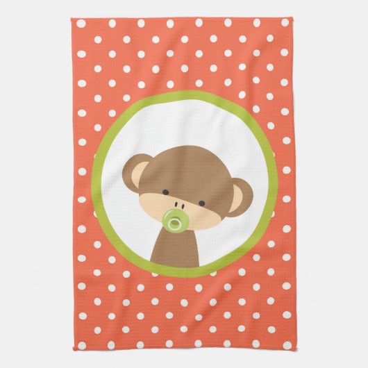 Bruine Baby aap met Pacifier op Polka Dots Theedoek (Verticaal)