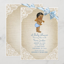Bruine Baby Boy Beer & Blauwe Strik Jute Baby Show Kaart