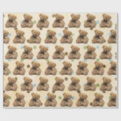 Bruine Baby Teddy bears op pokadots Cadeaupapier (Vlak)