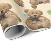 Bruine Baby Teddy bears op pokadots Cadeaupapier (Rol Hoek)