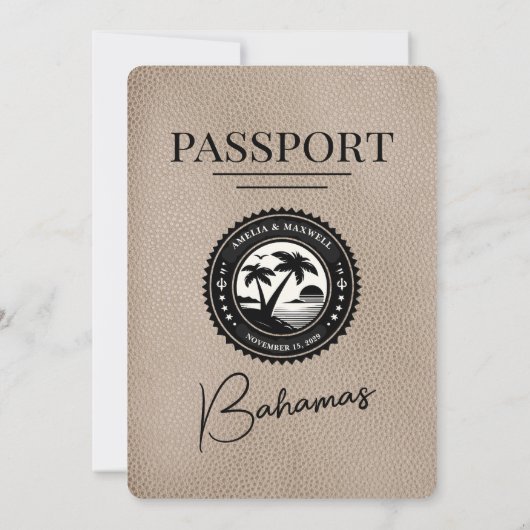 Bruine Bahama's Paspoort Uitnodiging bruiloft (Achterkant)