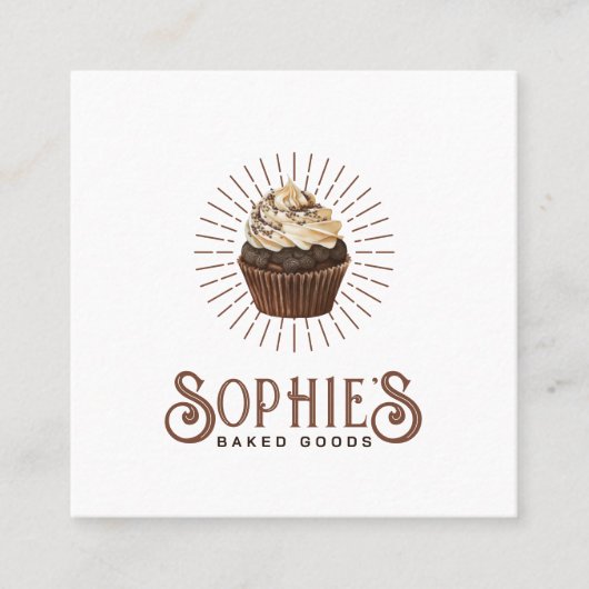 Bruine bakkerij Cupcake Logo  Typografie Vierkante Visitekaartje (Voorkant)