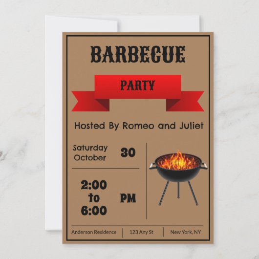 Bruine Barbecue Party Uitnodiging (Voorkant)