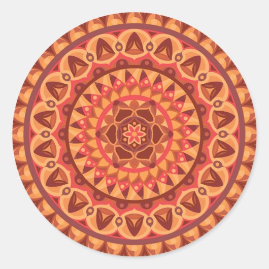 Bruine basis Mandala Ronde Sticker (Voorkant)
